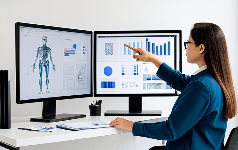 A professional graphic designer, fully clothed in a modest business casual outfit, presenting their digital portfolio on a large monitor in a brightly lit, modern design studio. The designer is pointing to a screen displaying a well-structured project case study, showcasing design process sketches, mood boards, and final mockups. The studio features clean lines, minimalist decor, and some art supplies in the background, emphasizing creativity, clarity, and visual impact. Perfect anatomy, correct proportions, natural pose, well-formed hands, proper finger count, natural body proportions. Safe for work, appropriate content, fully clothed, professional.