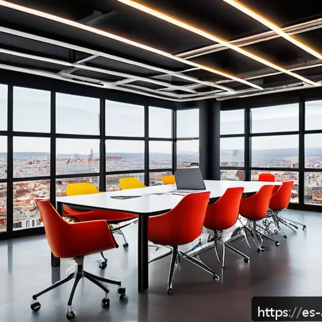 광고디자인 직무에서 사용하는 전문 용어 - A modern advertising agency office scene in Madrid, Spain, showcasing a diverse team of young profes...