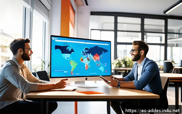 광고디자이너가 알아야 할 마케팅 기본 지식 - A professional digital marketing team collaborating in a modern, bright office space in Spain, diver...